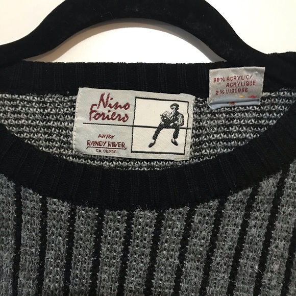 Vintage Chunk Knit 90s  Sweater Black Grey Medium - Picture 2 of 5